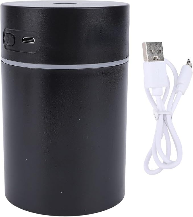 Car Humidifier with Lights, 300ML Essential Oil Diffuser USB Powered with 2 Mist Modes, Portable Air Freshener for Desktop Bedroom Office Travel (Black)