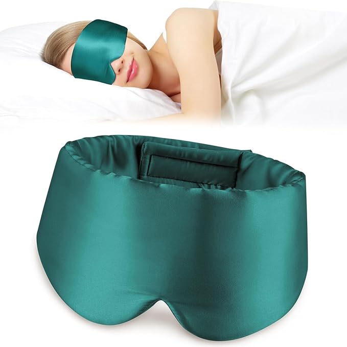 Satin Sleep Eye Mask, 100% Complete Blackout Sleeping Mask for Women Men Side Sleepers, Zero Pressure Eye Shade with Adjustable Strap, Lightweight Breathable Night Blindfold for Travel Shift Work Naps
