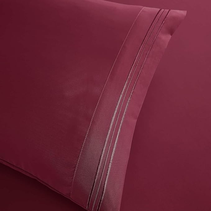 Clara Clark Twin XL Sheets, 5 Piece Set - Hotel Luxury Bed Sheets, Super Soft Bedding Set, Twin XL Size, Burgundy Red
