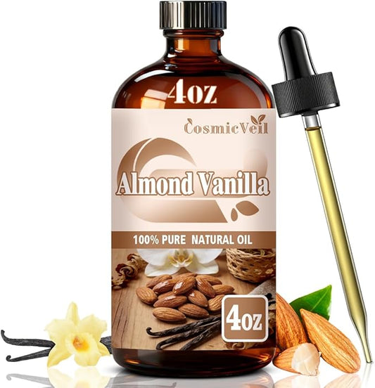 Almond Vanilla Essential Oil Almond Vanilla Oil for Aroma Diffuser,Humidifier,Home Fragrance,Cleaning,Body Care,Massage,Yoga,DIY Candle,DIY Soap CosmicVeil（Almond Vanilla，4 Fl Oz (Pack of 1)）
