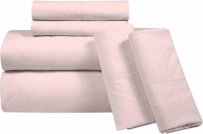 ROYALE LINENS 6 Piece King Sheets Set - Soft Brushed 1800 Microfiber Bedding - 1 Fitted and 1 Flat Sheet, 4 Pillow Cases - Wrinkle Free & Fade Resistant - Hotel Luxury Bed Sheets (Peach Blush, King)