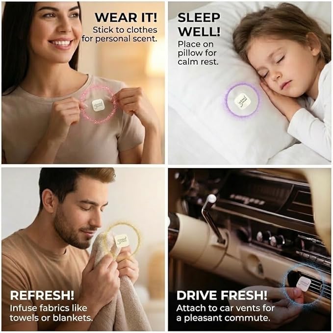 AROMA STICKERS® Original Blend Relax Edition - 100% Natural Essential Oil Scented - Diffuser Stickers for Personal Space - Lavender/Relaxing $ Sleeping (Pack of 3, Total of 36 Stickers)