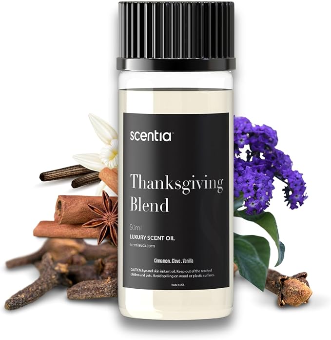 Scentia Thanksgiving Blend Essential Oil – 50 ml Holiday Aromatherapy with Cinnamon, Clove, Vanilla & Coconut | Fall Diffuser Oil for Home, Gifting, Candles & DIY Soaps