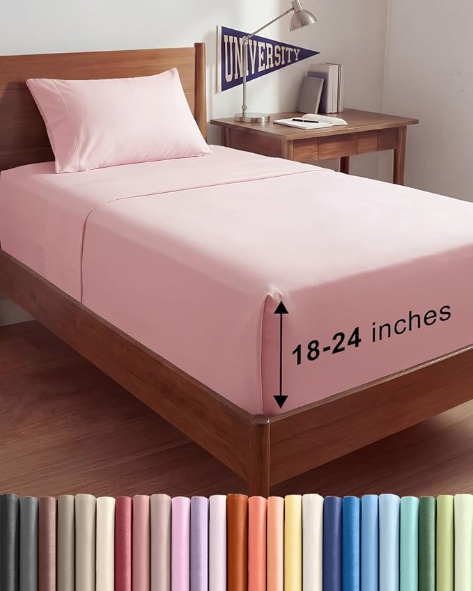 Extra Deep Twin XL Sheet Set - 3 Piece Breathable & Cooling Bed Sheets - Easily Fits 18 to 24 inch Mattress - Ultra Soft, Wrinkle & Fade Free w/ Extra Deep Pockets - Hotel Luxury Bedding - Baby Pink