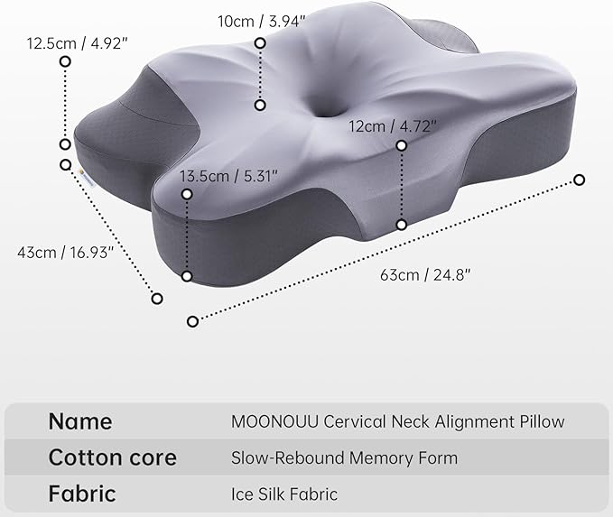 Cervical Pillow for Side Sleepers, 4" / 5" High Loft for Broad Shoulders, Neck Support Memory Foam Pillow for Pain Relief, Cooling Ice Silk Cover