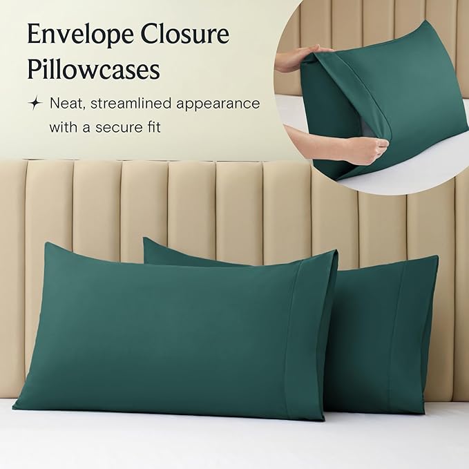 LuxClub 3 PC Sheet Bed Sheets Deep Pockets 18" Eco Friendly Wrinkle Free-Kids-Fitted Sheets Machine Washable Hotel Bedding Silky Soft - Emerald Twin XL