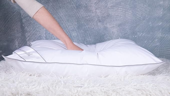 Set of 2 Goose Feather Down Cooling Pillow for Back, Stomach or Side Sleepers 2 Pack,100% Cotton Cover Standard Size(20X26IN) Gussted White