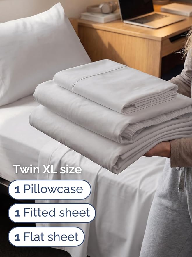 Extra Deep Twin XL Sheet Set - 3 Piece Breathable & Cooling Bed Sheets - Easily Fits 18 to 24 inch Mattress - Ultra Soft, Wrinkle & Fade Free w/ Extra Deep Pockets - Hotel Luxury Bedding - French Grey