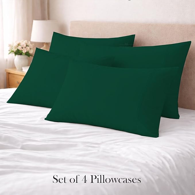 400 Thread Count 100% Egyptian Cotton Queen Size Pillowcases Set of 4, Soft & Breathable Sateen Weave, Envelope Closure, Hotel Luxury Bed Linen, Durable & Fade Resistant, 20"x30", Olive