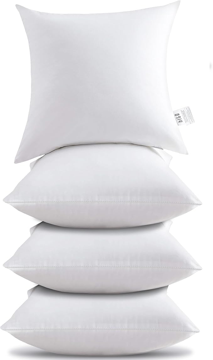 HITO 18x18 Pillow Inserts (Set of 4)- 100% Cotton Covering Down Alternative Throw Pillows White for Couch Bed Sofa