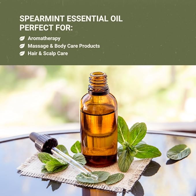 Spearmint Essential Oil - Direct from Essential Oils India - Steam Distilled - Aceite Esencial de Menta Verde for Aromatherapy, Massage, Diffuser, DIY Candle and Soap Making - 15ml