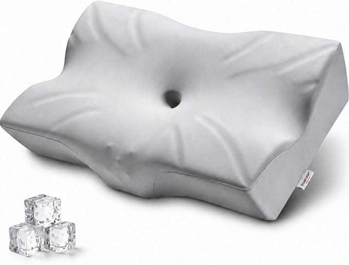 DOBUONO Cervical Neck Pillow - Side Sleeper Pillow for Neck Pain Relief, Odorless Memory Foam Pillow with Cooling Cover & Dual Height, Ergonomic Contour for Neck & Shoulder Support, Grey