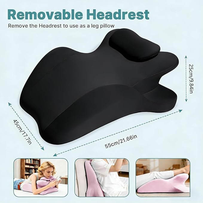MOLERFO Ergonomic 27° Memory Foam Wedge Pillow for Back and Shoulder Support, Reduces Arm Pressure, Comfortable Support Cushion for Lounging, Reading, Watching TV, and Relaxation (Black) (Blue)