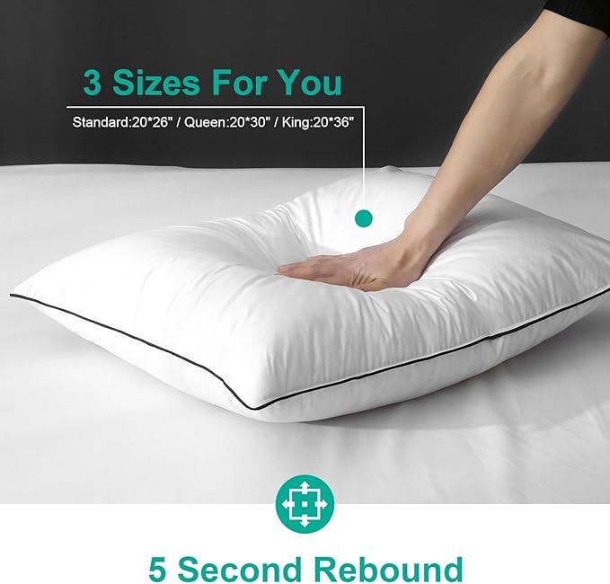 APSMILE Medium Firm Feathers Down Pillow Standard Size Set of 2, Luxury Feathers Pillow for Sleeping, 100% Organic Cotton Cover Hotel Bed Pillow for Side Sleeper (White, 20"x26")