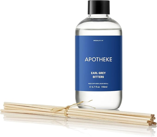 Apotheke Luxury Scented Oil Reed Diffuser Liquid Refill (Earl Grey Bitters) - Premium Home Fragrance Diffuser Refill Set with Sticks