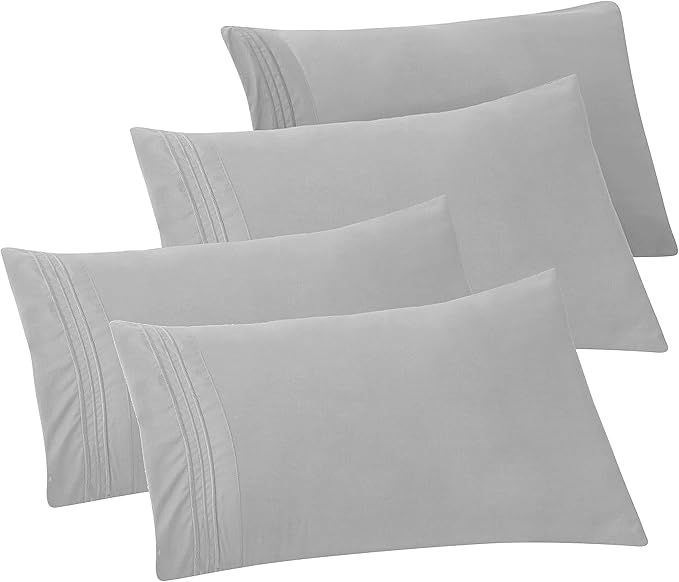Elegant Comfort 4-PACK Solid Pillowcases 1500 Premium Hotel Quality Microfiber - Smooth Weave, Wrinkle and Stain Resistant, Easy Slip-On, 4-Piece Set, King Pillowcase, Silver
