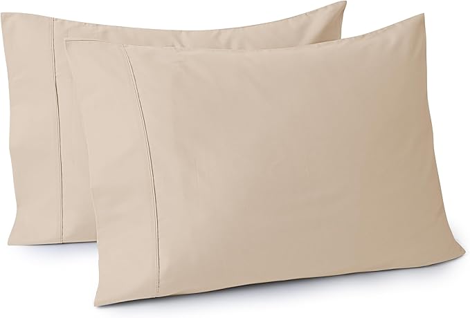 100% Egyptian Cotton Pillow Cases Set of 2,Standard Size 400 Thread Count Cooling Pillowcases,Soft and Breathable Pillow Covers with Envelope Closure,20x26 Inches, Beige