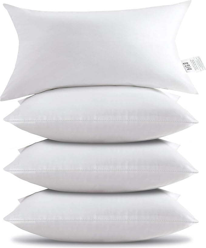 HITO 12x20 Pillow Inserts (Set of 4)- 100% Cotton Covering Down Alternative Throw Pillows White for Couch Bed Sofa