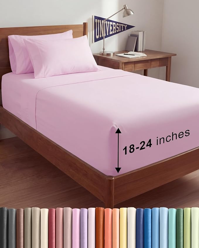 Extra Deep Twin XL Sheet Set - 4 Piece Breathable and Cooling Sheets - Hotel Luxury Bedding for Women, Men, Kids & Teens - Easy & Secure Fit - Soft and Wrinkle Free - Extra Deep Pockets - Light Pink