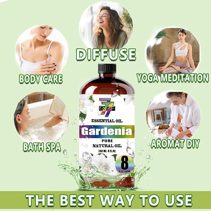Gardenia Essential Oil - Gardenia Oils for Diffusers, Humidifiers, DIY Candles, Soap, Cleaning, Home, Office, Yoga, Massage, Gifts - 8 fl oz (240 ml) - GV77ZF