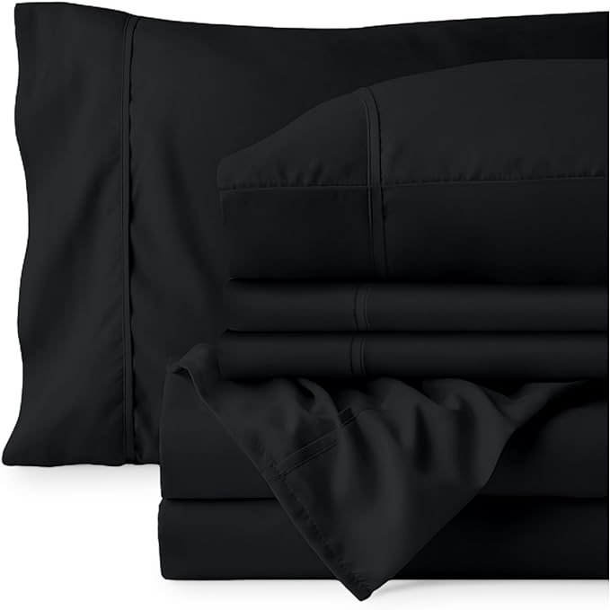 Bare Home Hotel Luxury Full Sheet Set, Extra Soft - 6 Piece Set - Deep Pockets - Easy Fit - Cooling & Breathable - Wrinkle, Fade, Stain Resistant - Includes 4 Pillowcases (Full, Black)
