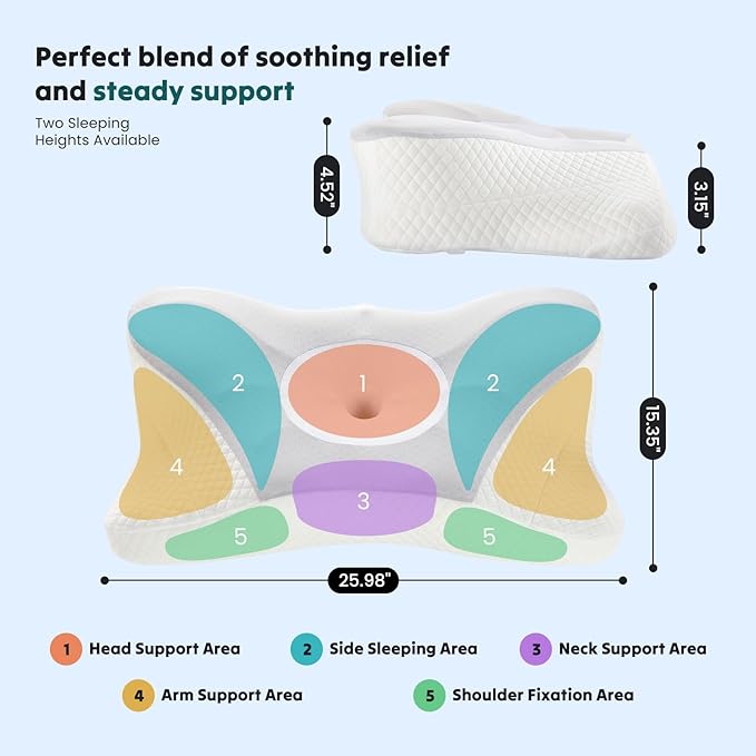 Cervical Neck Pillow, Memory Foam Pillow for Neck Pain Relief, Ergonomic Bed Pillow with Neck Support for Side, Back & Stomach Sleepers, King, Grey