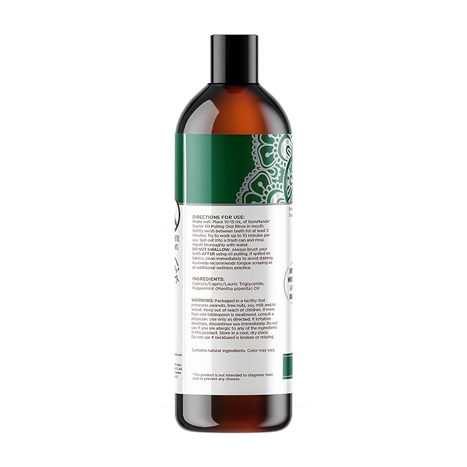 GuruNanda Starter Pulling Oil Mouthwash for Natural Teeth Whitening, Coconut and Peppermint Oil for Fresh Breath & Happy Gums, with Tongue Scraper, Alcohol-Free, 2X8 Oz (Pack of 2)