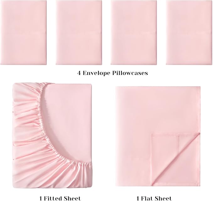 BYSURE 4 Pieces Bed Sheets Set(Twin, Light Pink) - Super Soft 1800 Thread Count 100% Microfiber Sheets with Deep Pockets, Wrinkle & Fade Resistant