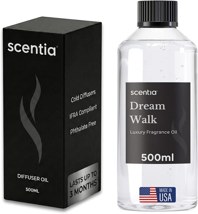 Scentia Dream Walk Diffuser Oil for HVAC Scent Machine – Hotel Fragrance Inspired by 5-Star Spa Resort – 500 mL – White Tea, Cedarwood & Amber Oil for Commercial & Cold Air Diffusers, Made in USA