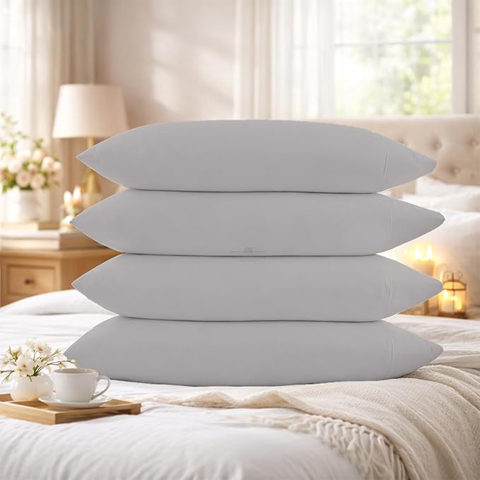 400 Thread Count 100% Egyptian Cotton Queen Size Pillowcases Set of 4, Soft & Breathable Sateen Weave, Envelope Closure, Hotel Luxury Bed Linen, Durable & Fade Resistant, 20"x30", Light Grey