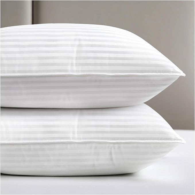 viewstar Bed Pillows King Size Set of 2, Hotel Collection, Down Alternative Soft Pillow for Back, Stomach or Side Sleepers, Striped White