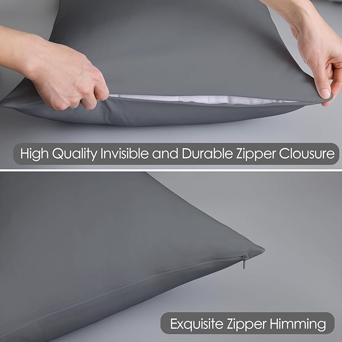 4 Pack 100% Egyptian Cotton Standard Pillow Protector with Hidden Zipper, 400 Thread Count Pillow Covers, Sateen Weave Cooling Bed Pillow Cases, Soft Breathable Non Noisy Easy Care (Dark Grey)