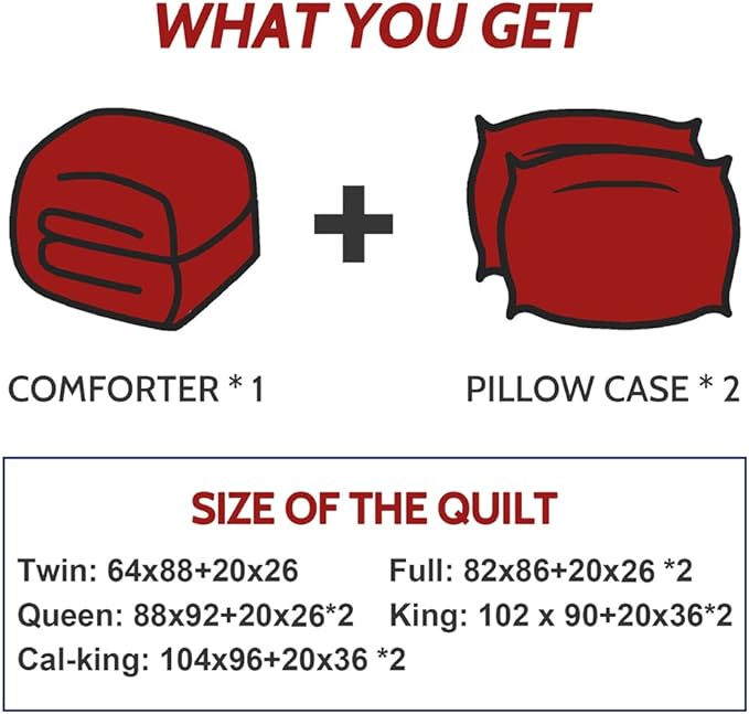 Decroom Lightweight King Comforter Set with 2 Pillow Sham - 3 Pieces Set - Quilted Down Alternative Comforter/Duvet Insert for All Season - Red/Black - King Size