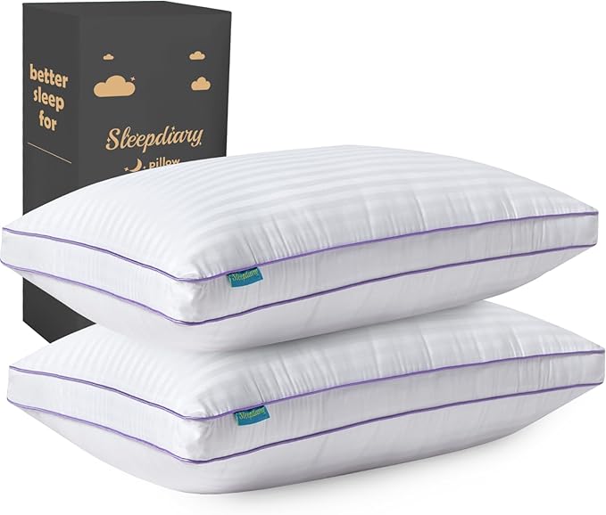 SLEEPDIARY Standard Pillows Set of 2,Hotel-Quality Bed Pillows with Zipper for Adjustable Loft, Machine Washable, Down Alternative Filling for Back, Side & Stomach Sleepers, White