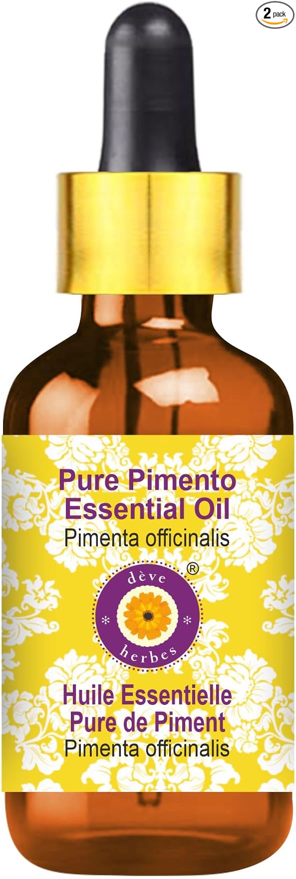 Deve Herbes Pure Pimento Essential Oil (Pimenta officinalis) with Glass Dropper Steam Distilled 100ml (3.38 oz)