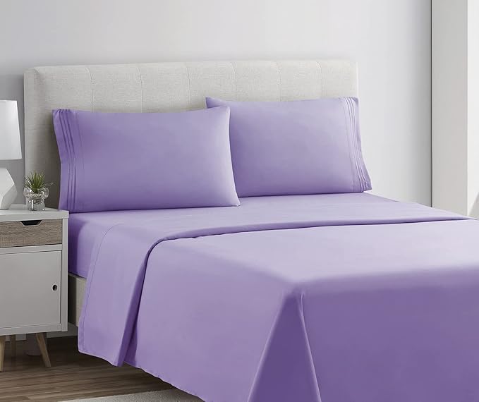 Clara Clark Bed Sheets, Premier 1800 Series 4 Piece Bed Sheet Set, Deep Pocket, Wrinkle, Fade, Stain Resistant, Luxury Soft Bedding Sheets & Pillowcases, Twin, Lavender