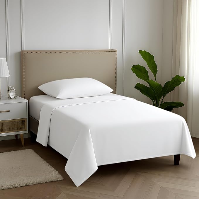 Carressa Linen 100% Egyptian Cotton Twin XL Sheets Set - 600 Series Hydrangeas Collection Luxury Egyptian Cotton Sheets Twin XL Size (3 PC, Crisp White), 16" Deep Pocket, Sateen Weave Bedding