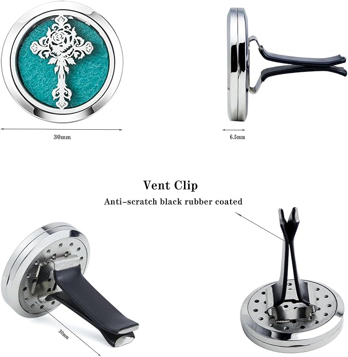 Cross Car Aromatherapy Essential Oil Diffuser Vent Clips,30mm Stainless Steel 10 Extra Felt Pads, Luxury Gift for Car Enthusiasts