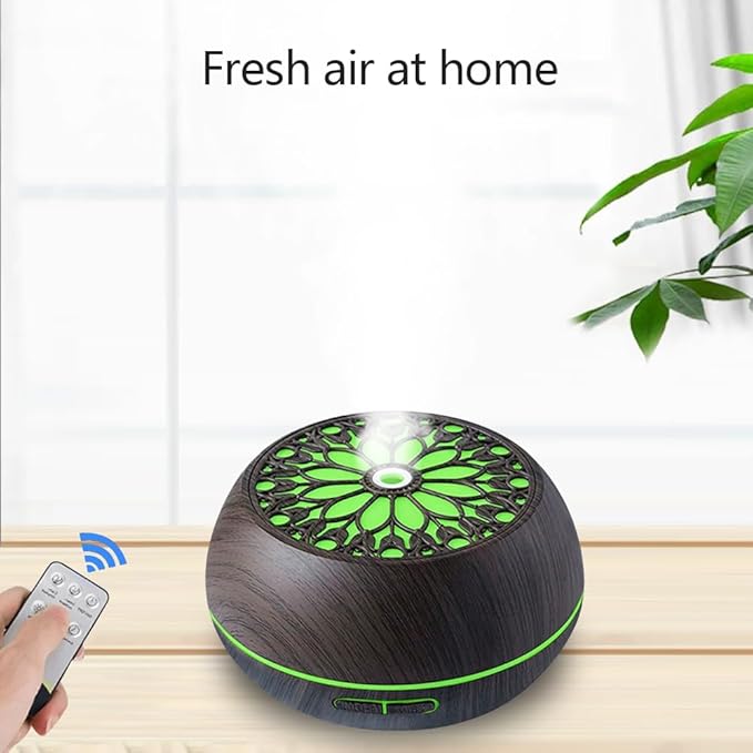 550ml Cool Mist Humidifier & Aroma Diffuser | 6 Essential Oils, Soundwave Technology, Remote Control, USB-Powered, Pre-Filter System & Stylish Pink Floral Design for Bedroom, Office, Living Roo