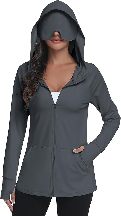 SeSe Code UPF 50+ Hoodie With Eye Mask Womens Zip Up Travel Jackets Sleep Sun Protection Shirts Pockets Outdoor Nap