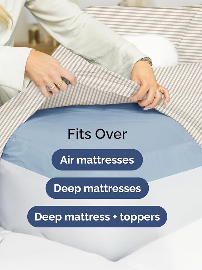 Extra Deep Cal King Sheet Set - 4 Piece Breathable & Cooling Bed Sheets - Easily Fits 18 to 24 inch Mattress - Soft, Wrinkle & Fade Free w/ Extra Deep Pockets - Hotel Luxury Bedding - Beige Stripes 2