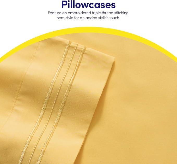 1500 Supreme Collection King Sheet Sets Yellow - Luxury Hotel Bed Sheets and Pillowcase Set for King Mattress - Extra Soft, Elastic Corner Straps, Deep Pocket Sheets, King Yellow