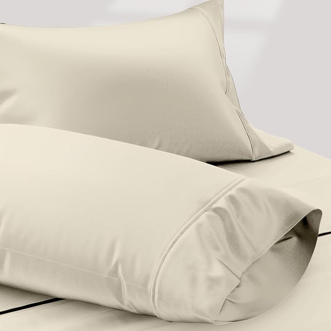 TEXAS LINEN CO. 100% Egyptian Cotton Pillow Cases Standard/Queen Size Set of 2 - Luxury 1200 Series Star Sleepin' Collection Pillow Cases (Ivory), Soft Cotton Pillowcases Fits Standard & Queen Pillows