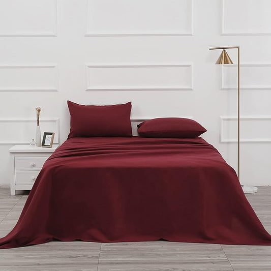 4 Piece Bed Sheet Set - 1 Flat Sheet,1 Fitted Sheet and 2 Pillow Cases,Brushed Microfiber Luxury Bedding with Deep Pockets (Full,Burgundy)