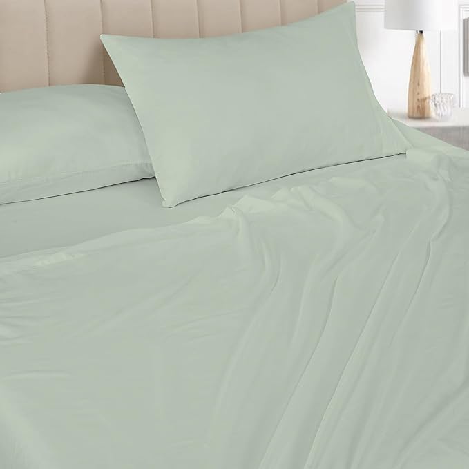 ROYALE LINENS Bamboo Viscose Queen Sheet Set - Cooling Bed Sheet Set - 1 Fitted, 1 Flat & 2 Pillowcase - Fits Up to 16" - Organic Viscose Derived from Bamboo - Bedding Sheet Set (Queen, Dewkist)