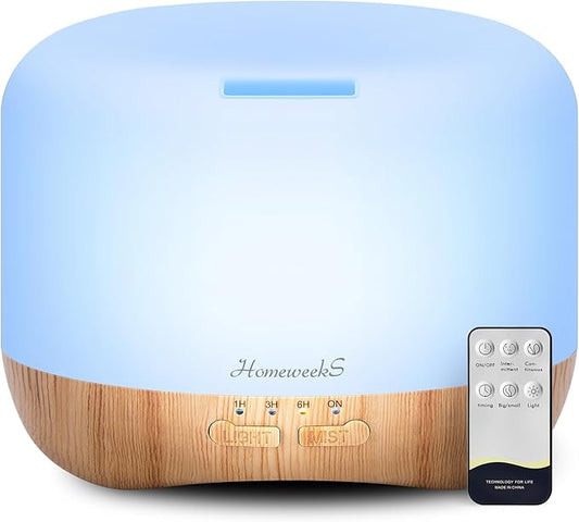 Aromatherapy Essential Oil Diffuser for Room: Colorful Aroma Air Humidifier with Adjustable Cool Mist Mode, Waterless Auto Off Ultrasonic Diffusers for Large Small Room Home Office 500ML