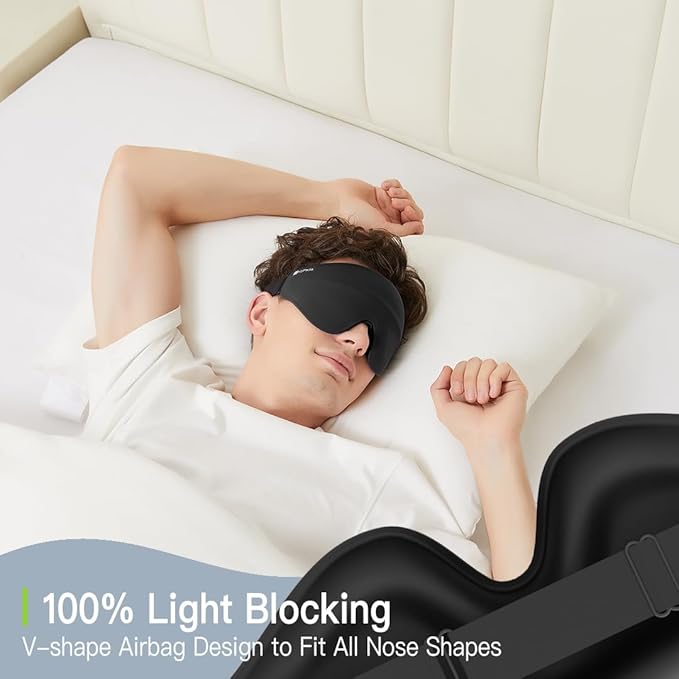 Bodypedia Sleep Eye Mask for Men Women - Complete Light Blocking 3D Sleeping Mask, Relaxing Zero Eye Pressure Night Blindfold, Soft Breathable Eye Cover for Side Sleeper, Black