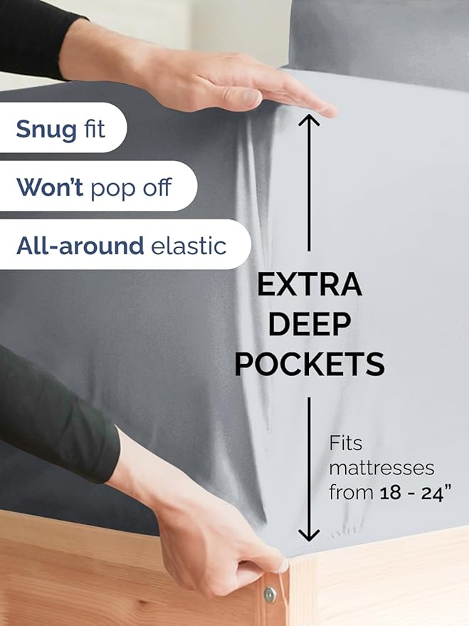 Extra Deep Queen Sheet Set - 6 Piece Breathable and Cooling Sheets - Hotel Luxury Bedding for Women, Men, Kids & Teens - Easy Secure Fit - Soft, Wrinkle Free & Comfy - Extra Deep Pockets - Steel Blue