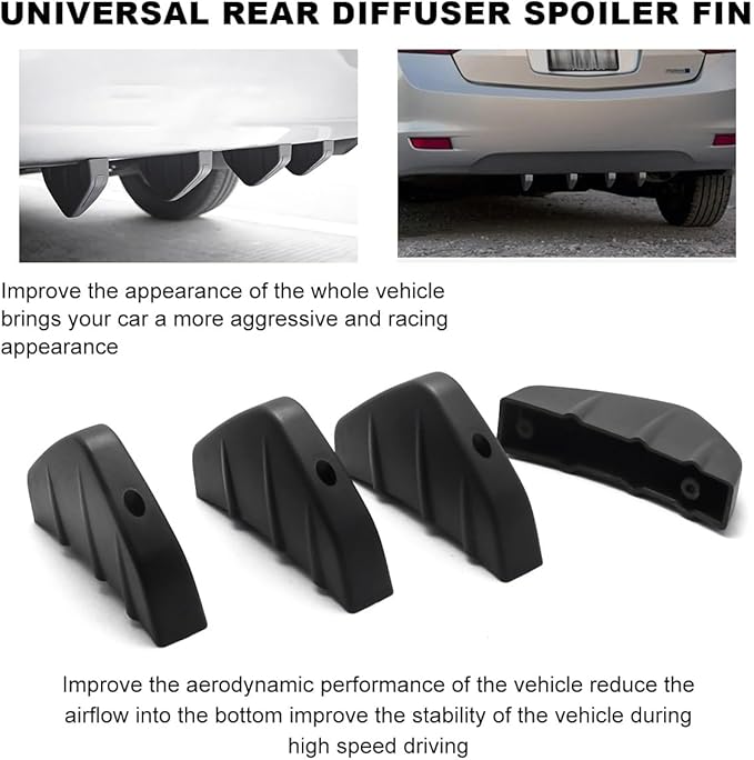KVAEY 4 PCS Car Rear Lower Bumper Wing Lip Diffuser, Shark Fin Vehicle Spoiler Wing Rear Bumper Decoration, Universal Spoiler Fin Protector with Screw for Cars Trucks SUVs (Black)