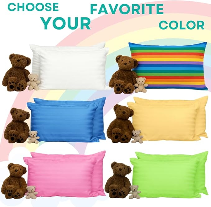 kinder Fluff Children Pillows 2X–Certified Hypoallergenic Award Winning Baby Pillow (no Pillowcase Needed) 300TC Pure Cotton Shell and Down Alternative Fill. Toddler Bedding Kids Pillow 7+ Blue